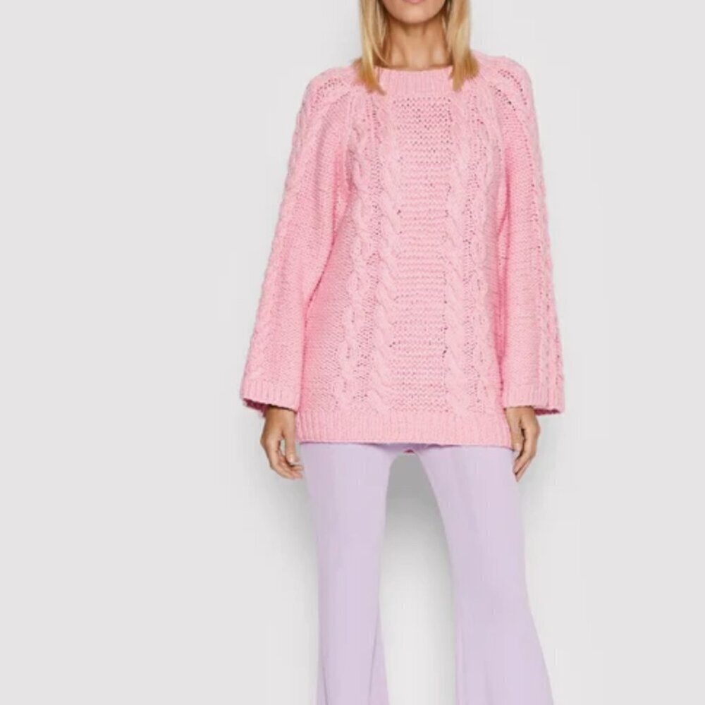 For Love And Lemons Sweater Pull Over Knit Long Sleeve Cable Knit Pink Size XS